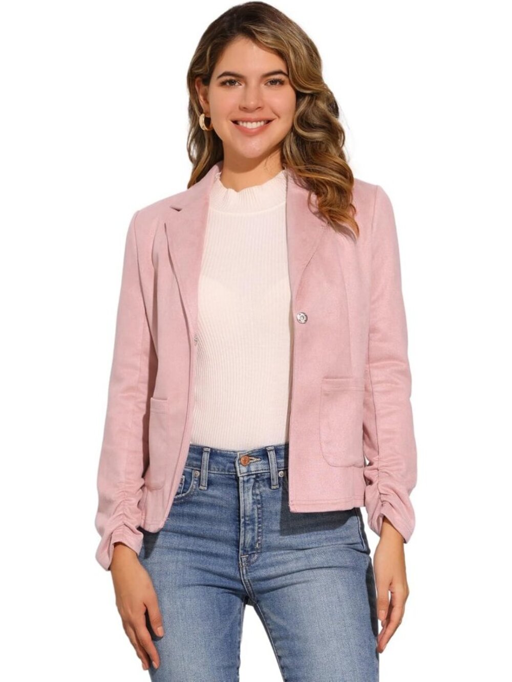 Chic Faux Suede Blazer for Women | Long Sleeve Lapel Work Office Jacket